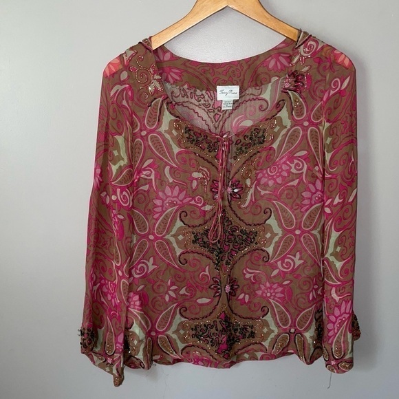 Tracy Resse Y2K beaded silk blouse - Picture 1 of 7